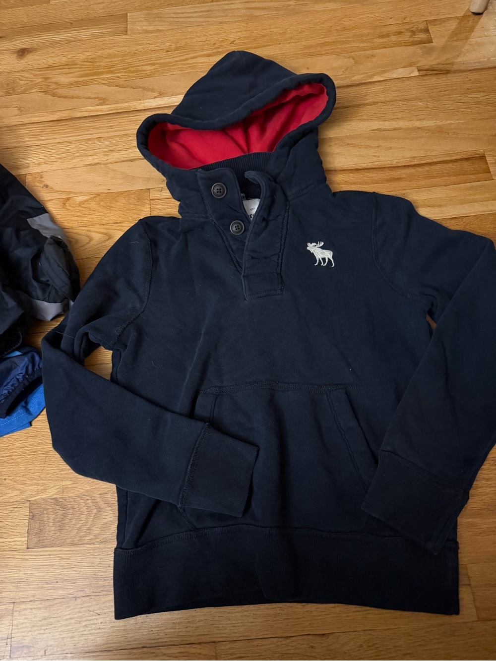 Boys Navy Hoodie Sweater with Red Lining - Abercrombie & Fitch